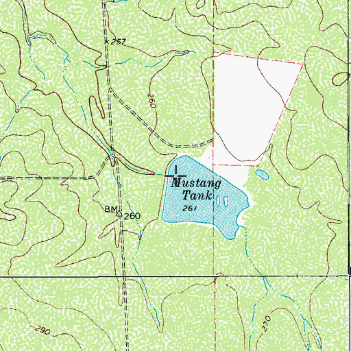 Topographic Map of Mustang Tank Dam, TX
