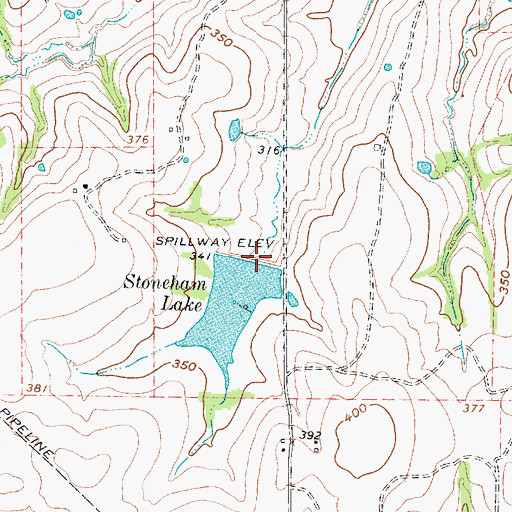 Topographic Map of Stoneham Lake Dam, TX