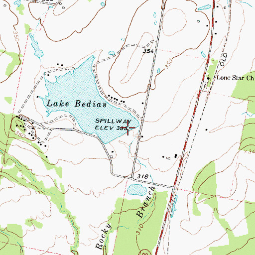 Topographic Map of Lake Bedias Dam, TX