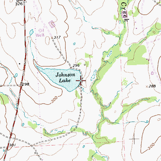 Topographic Map of Johnson Lake Dam, TX
