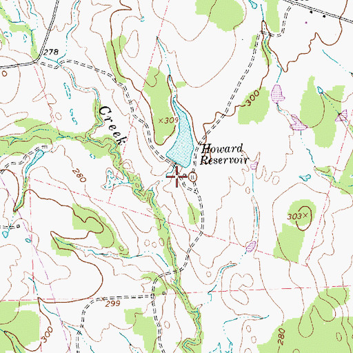 Topographic Map of Howard Reservoir Dam, TX