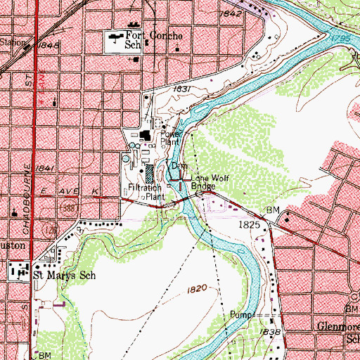 Topographic Map of Lone Wolf Reservoir, TX