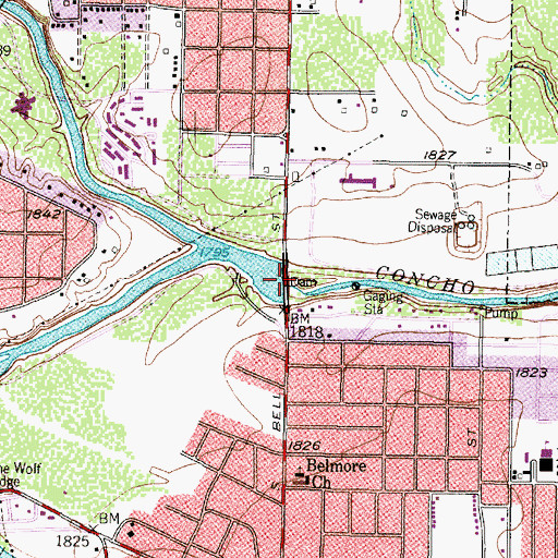 Topographic Map of Bell Street Dam, TX