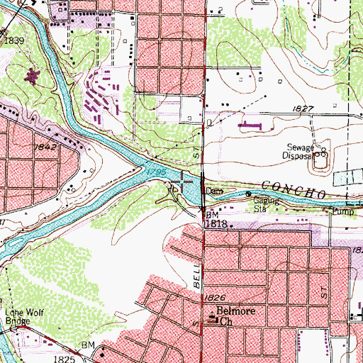 Topographic Map of Bell Street Reservoir, TX