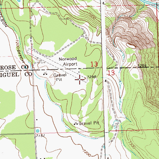 Topographic Map of Norwood Airport (historical), CO