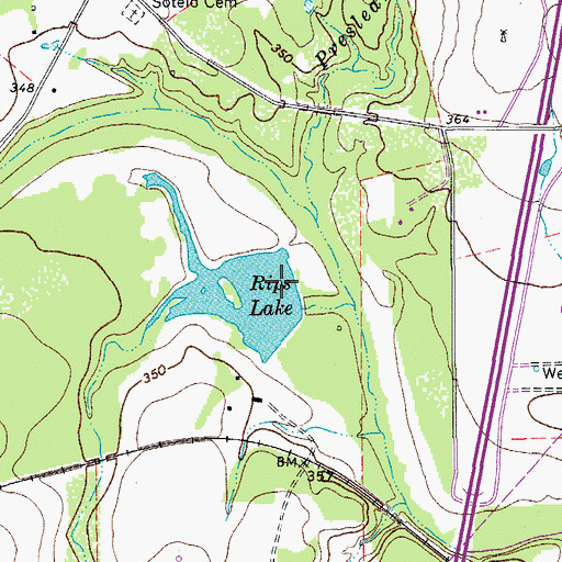 Topographic Map of Rips Lake Dam, TX