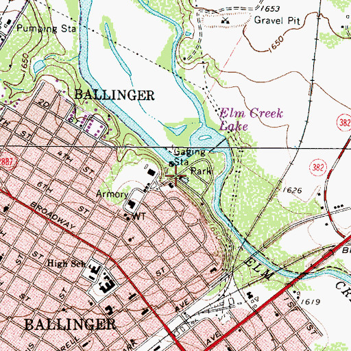 Topographic Map of Elm Creek Lake Dam, TX