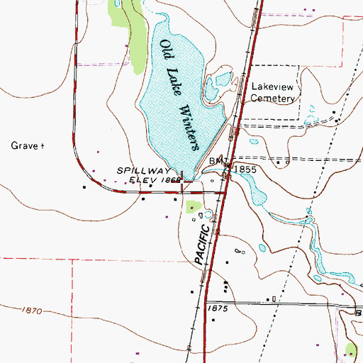 Topographic Map of Old Lake Winters Dam, TX
