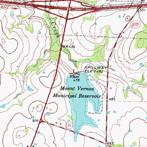 Topographic Map of Mount Vernon City Dam, TX