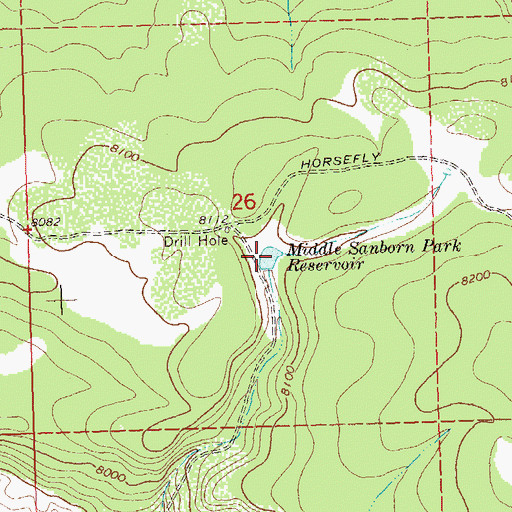 Topographic Map of Middle Sanborn Park Reservoir, CO