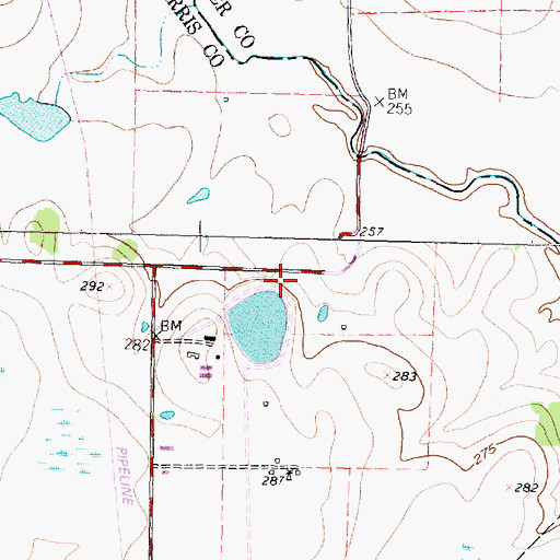 Topographic Map of Adams Lake Dam, TX