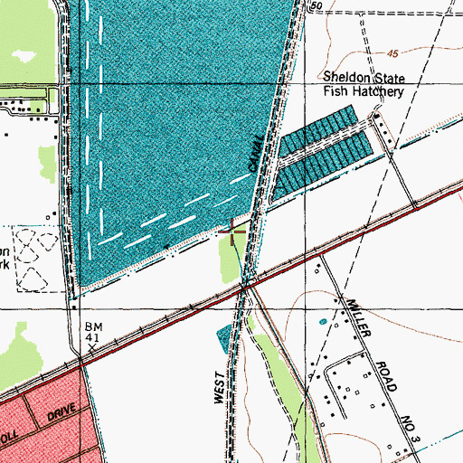 Topographic Map of Sheldon Reservoir Dam, TX