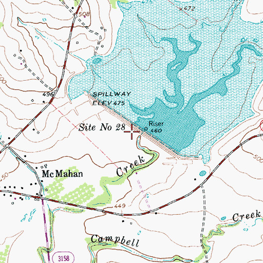 Topographic Map of Soil Conservation Service Site 28 Dam, TX