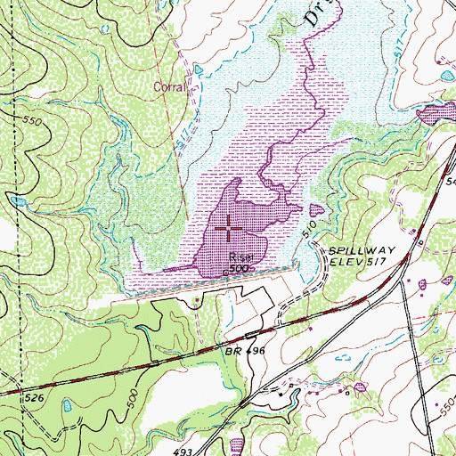 Topographic Map of Soil Conservation Service Site 21 Reservoir, TX