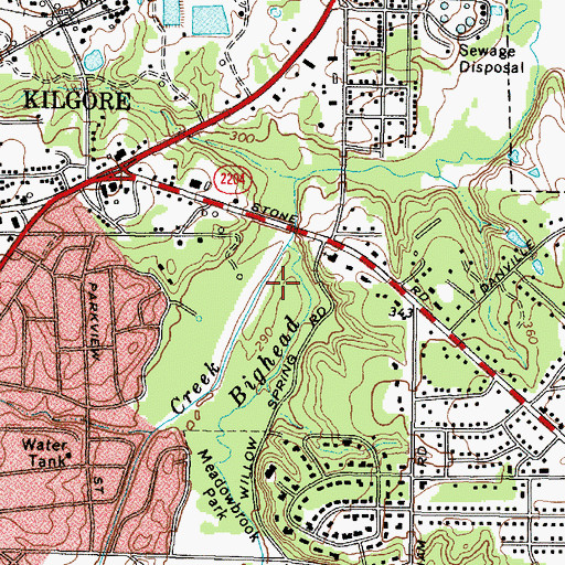 Topographic Map of Kilgore Dam, TX