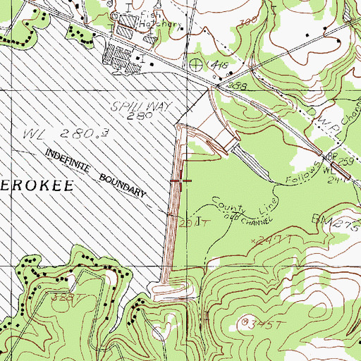 Topographic Map of Cherokee Dam, TX