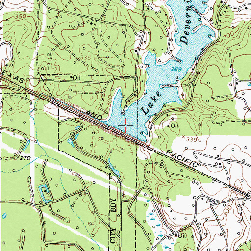 Topographic Map of Lake Deverina Dam, TX