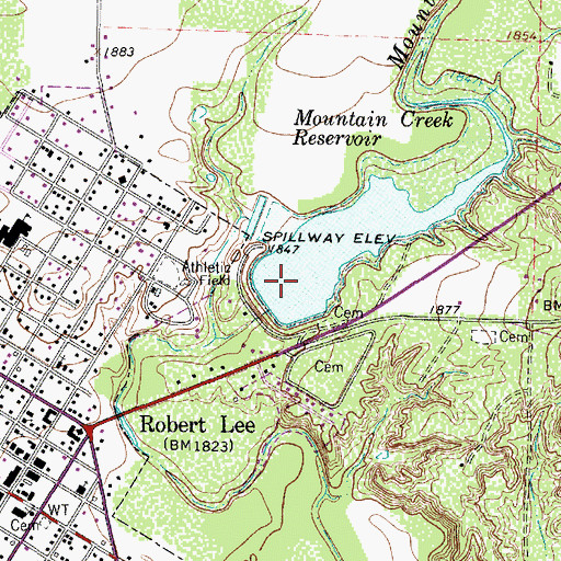 Topographic Map of Mountain Creek Dam, TX