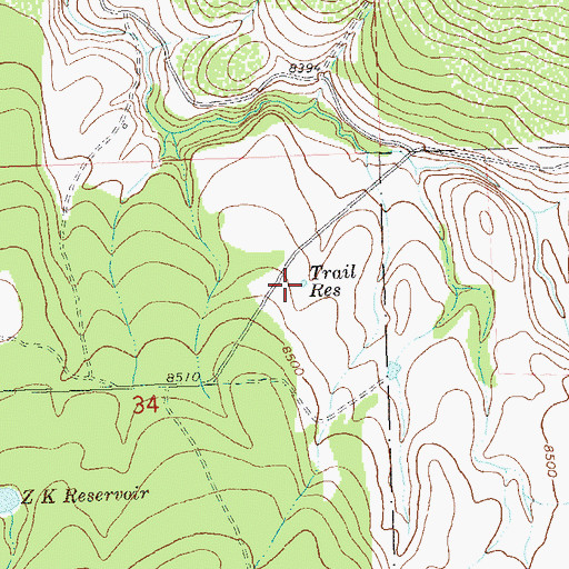 Topographic Map of Trail Reservoir, CO
