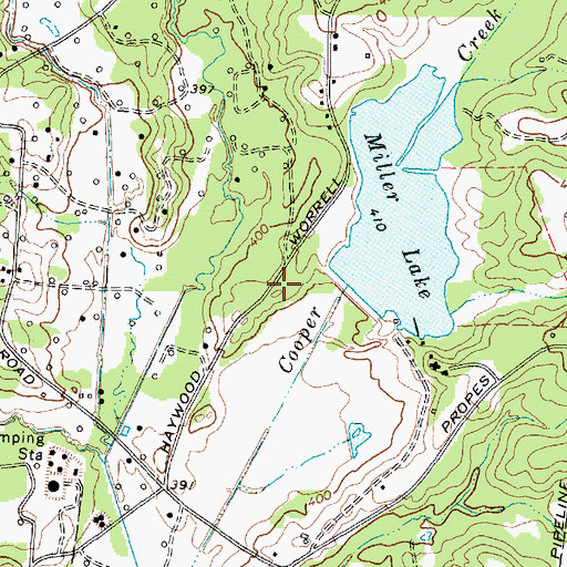 Topographic Map of Miller Lake Dam, TX