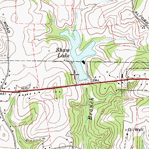 Topographic Map of Shaw Lake Dam, TX