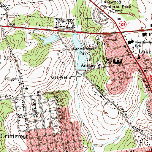 Topographic Map of Lake Forrest Dam, TX
