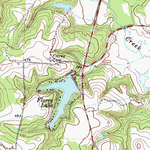 Topographic Map of Florey Lake Dam, TX