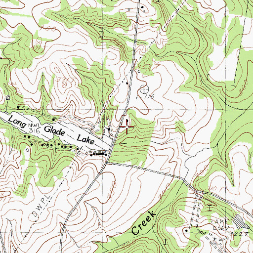 Topographic Map of Long Glade Lake Dam, TX