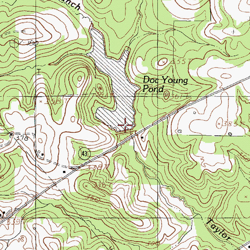 Topographic Map of Doc Young Pond Dam, TX