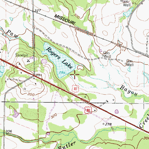 Topographic Map of Rogers Lake Dam, TX