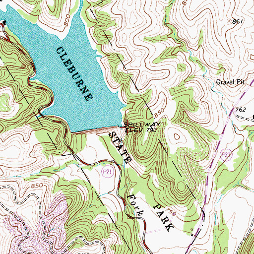 Topographic Map of Cleburne State Park Dam, TX