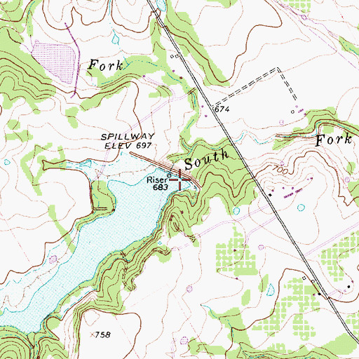 Topographic Map of Soil Conservation Service Site 62 Reservoir, TX