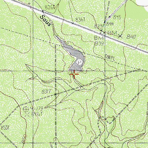 Topographic Map of Saus Creek Lake Dam, TX