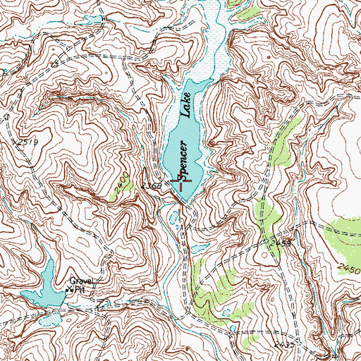 Topographic Map of Spencer Lake Dam, TX