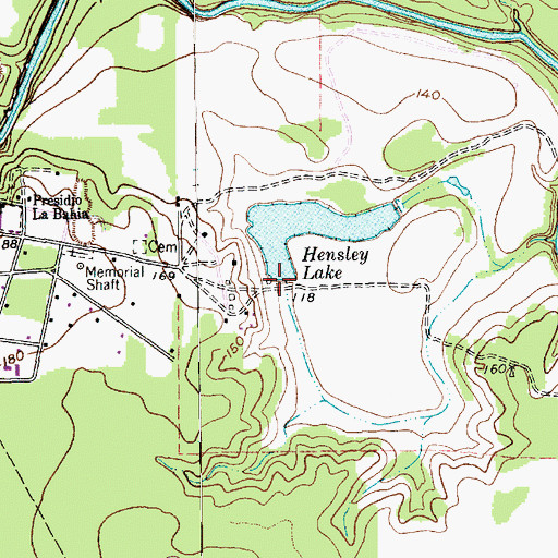 Topographic Map of Hensley Lake Dam, TX