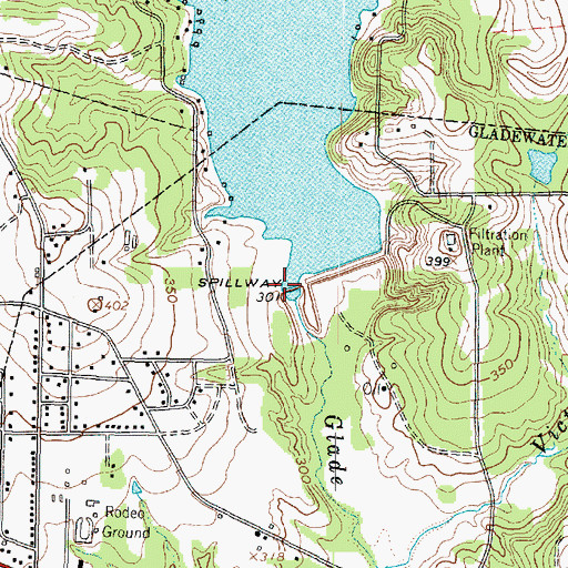 Topographic Map of Lake Gladewater Dam, TX