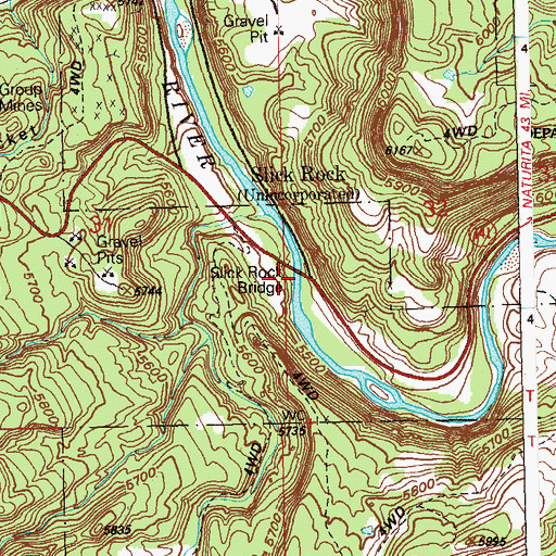 Topographic Map of Slick Rock Bridge, CO