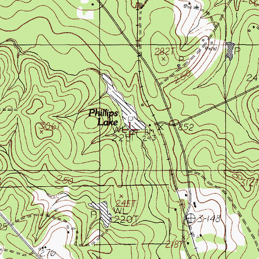 Topographic Map of Phillips Lake Dam, TX