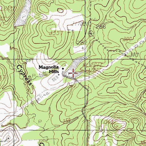 Topographic Map of Magnolia Hills Lake Dam, TX