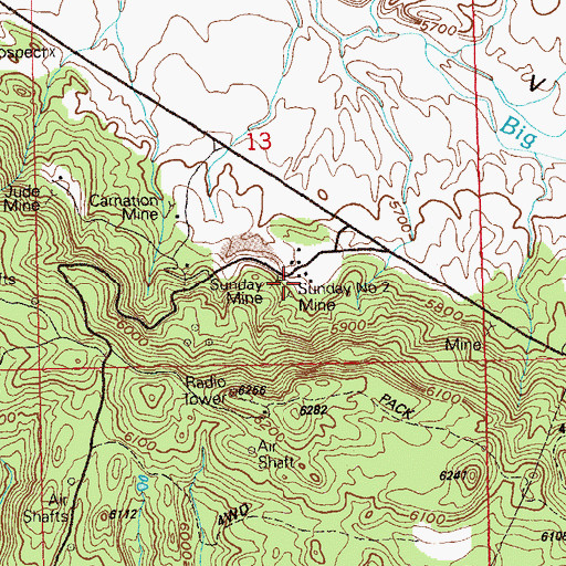 Topographic Map of Sunday Number 2 Mine, CO