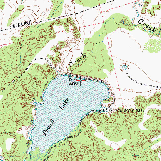Topographic Map of Powell Lake Dam, TX