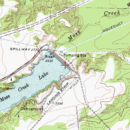 Topographic Map of Moss Creek Lake Dam, TX