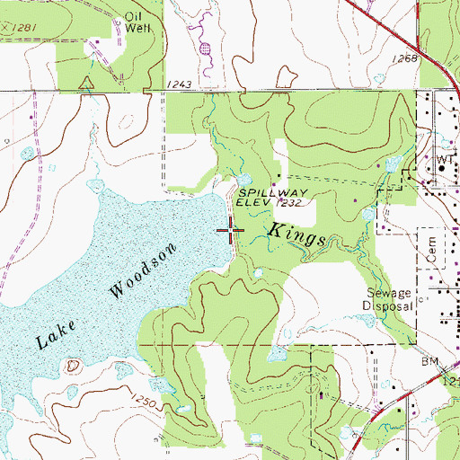 Topographic Map of Lake Woodson Dam, TX