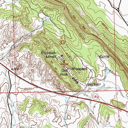 Topographic Map of Pitchfork Mines, CO