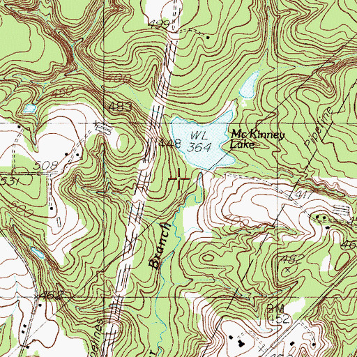 Topographic Map of McKinney Lake Dam, TX
