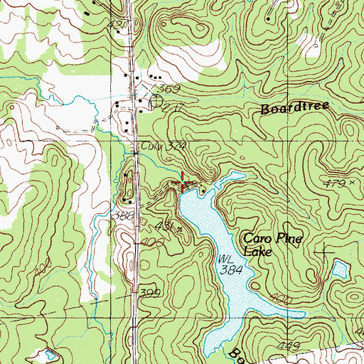 Topographic Map of Caro Pine Lake Dam, TX