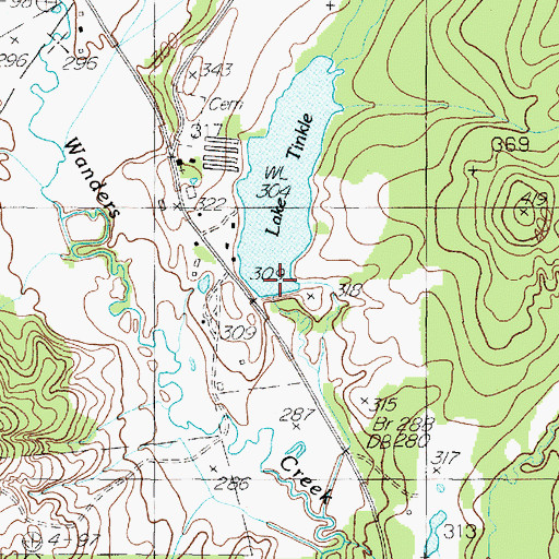 Topographic Map of Lake Tinkle Dam, TX