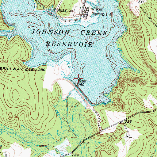 Topographic Map of Johnson Creek Dam, TX