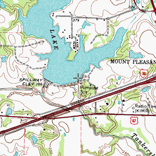 Topographic Map of Tankersley Dam, TX