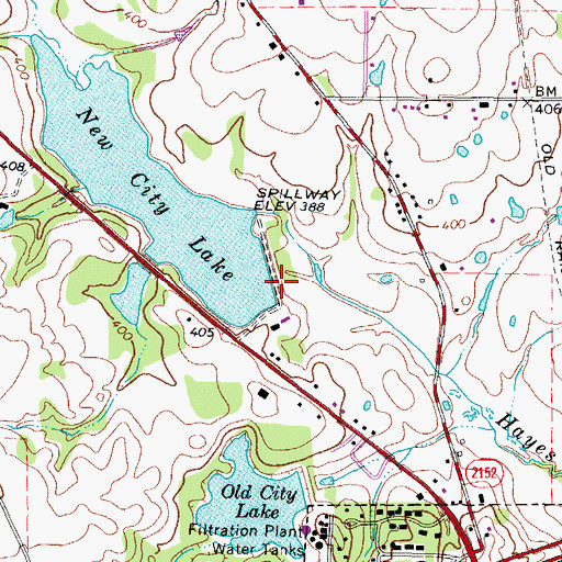 Topographic Map of New City Lake Dam, TX